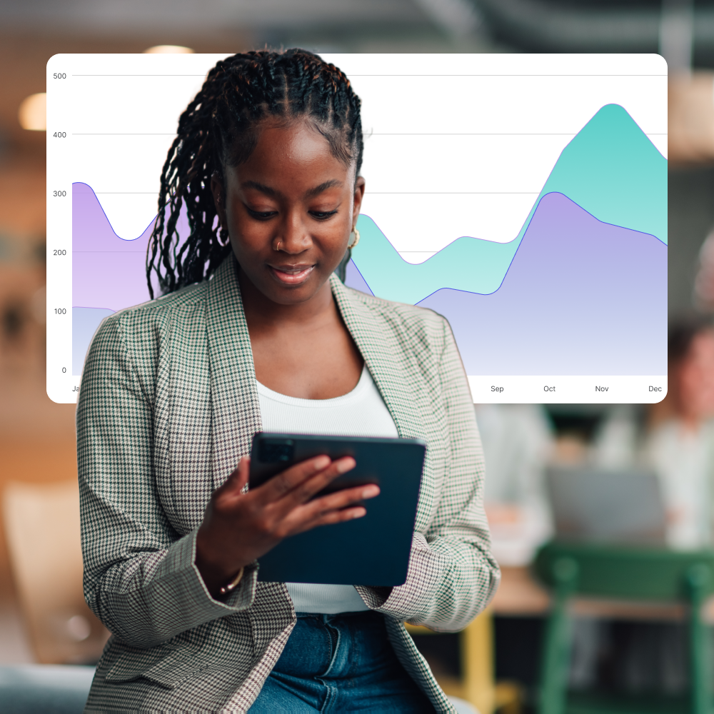 Businesswoman analyzing marketing and leasing data on a tablet - Opiniion: Resident Insight that Drives Property Success