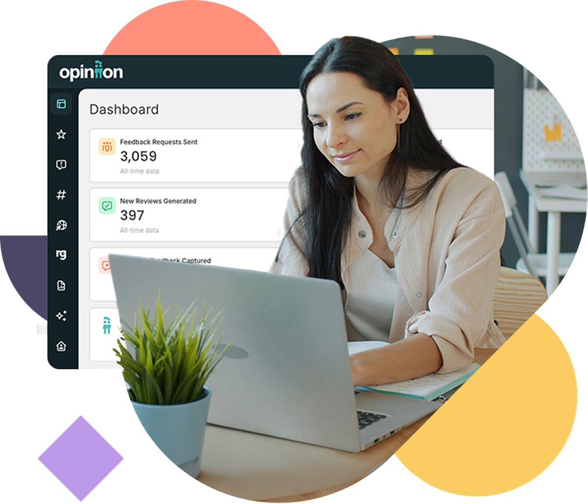 Woman using resident feedback platform on a laptop - Opiniion: Resident Insight that Drives Property Success