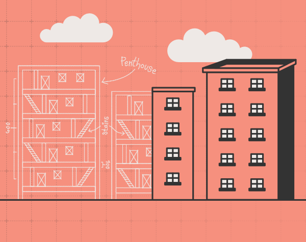 Apartment Complex and Resident Feedback – Opiniion: Resident Insight that Drives Property Success Illustration of apartment buildings highlighting penthouse and resident feedback platform - Opiniion: Resident Insight that Drives Property Success