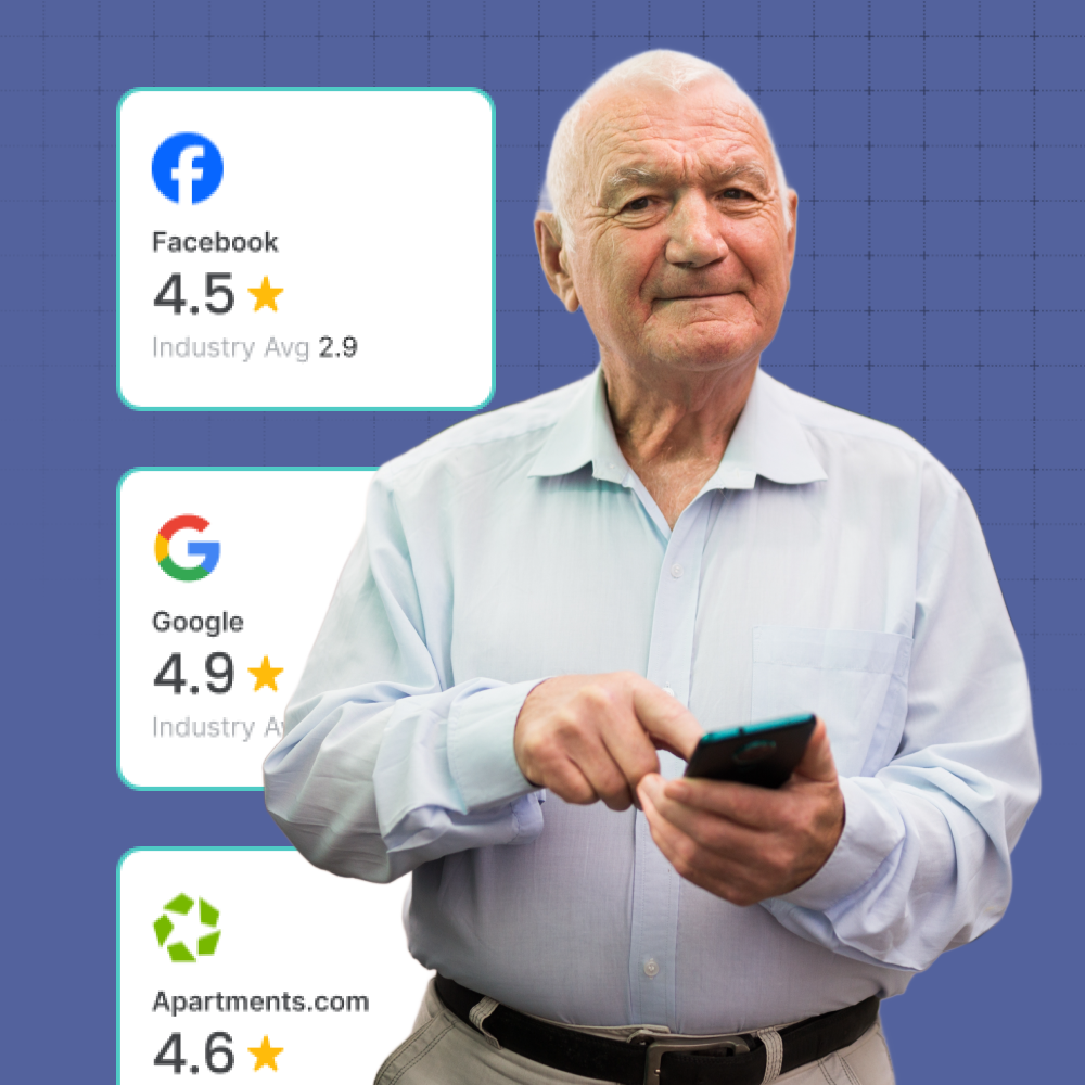 Senior living reviews with high ratings on Facebook, Google, and Apartments.com - Opiniion: Resident Insight that Drives Property Success