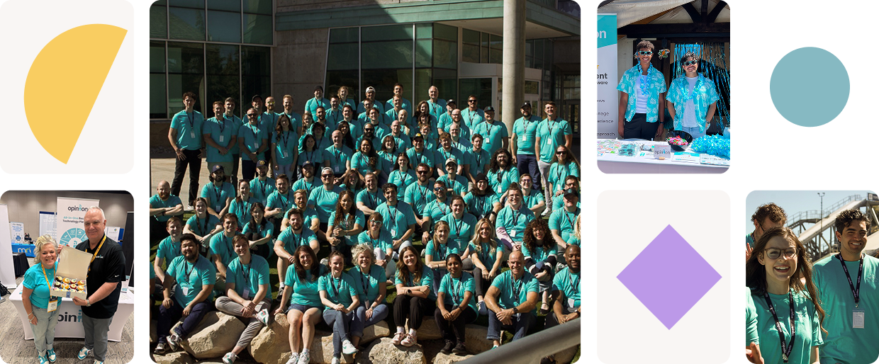 Team Gathering at Reputation Management Event – Opiniion: Resident Insight that Drives Property Success Group of people in teal shirts, multifamily reputation management event - Opiniion: Resident Insight that Drives Property Success