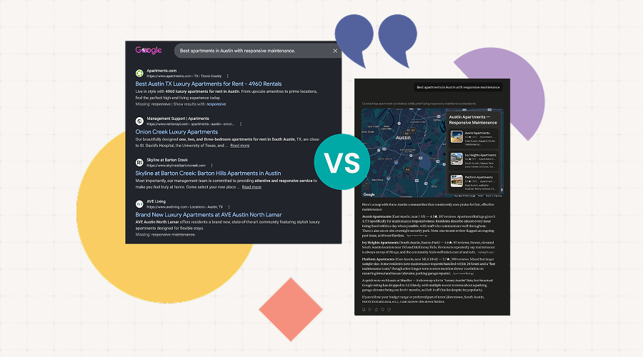 Google vs Local Multifamily Search Results – Opiniion: Resident Insight that Drives Property Success SEO vs. GEO renter search patterns