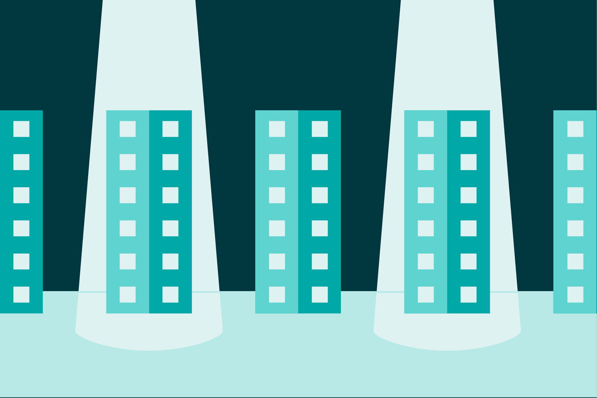 Illustration of multifamily buildings with strategic spotlight design - Opiniion: Resident Insight that Drives Property Success