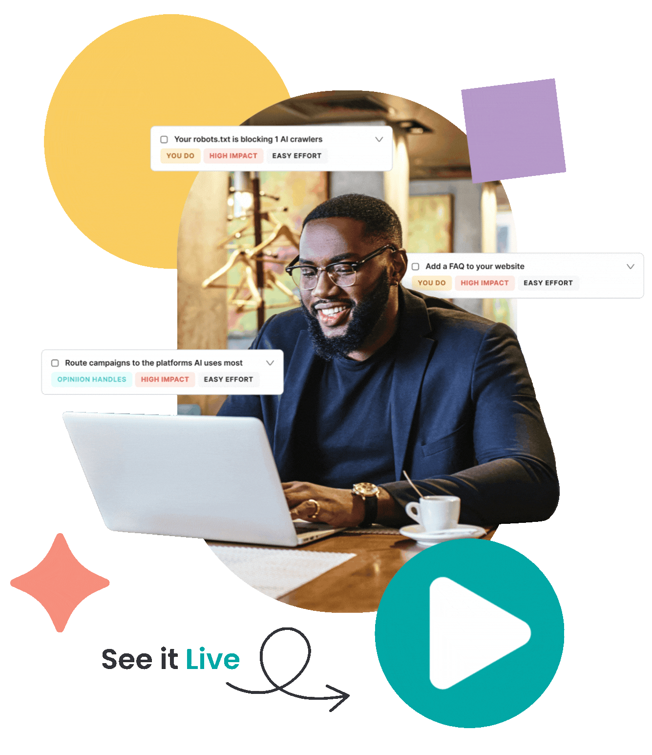 Man working on digital marketing with AI tools, surrounded by optimization graphics - Opiniion: Resident Insight that Drives Property Success
